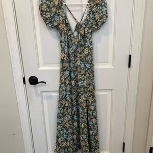 Lulu's Floral Backless Maxi Dress in Green and Blue
